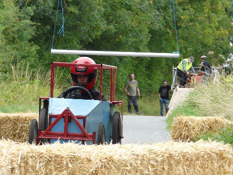 Cart behind bales